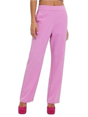 Vero Moda Pinstripe Pink Power Trousers Highrise Relaxed Fit Professional Size L